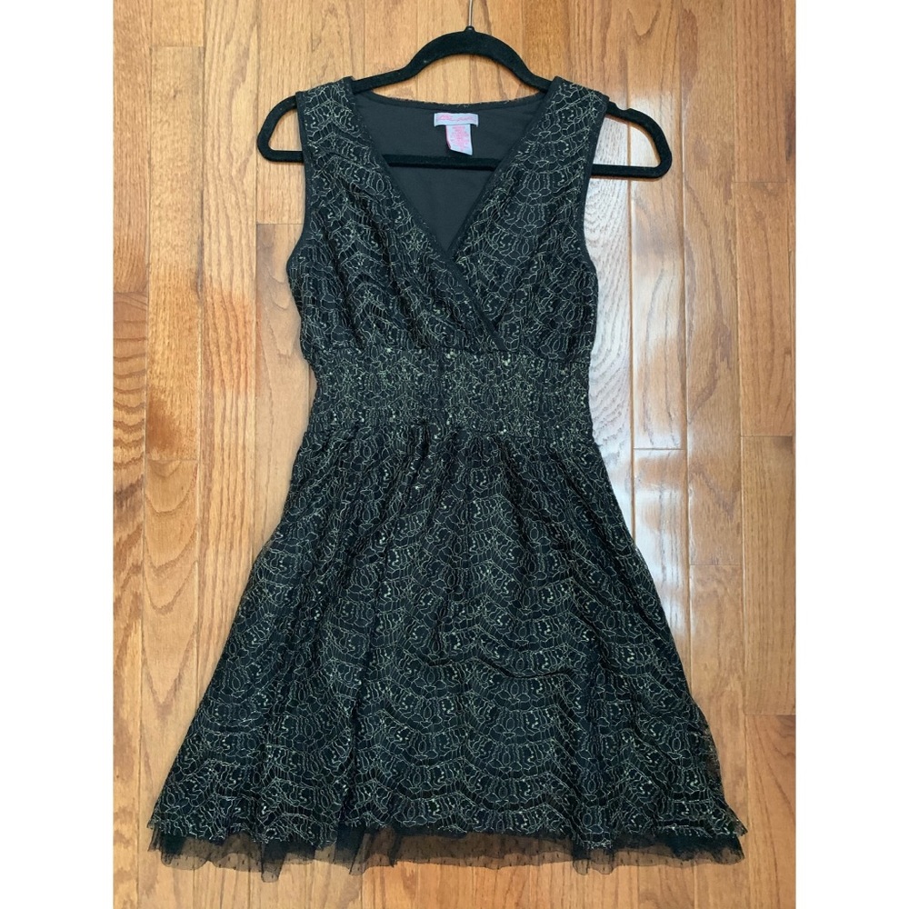 Gold embroidered black dress